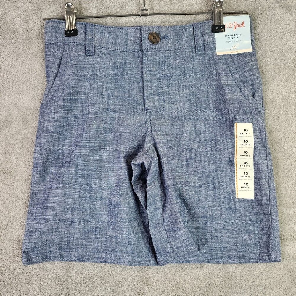 Boys Blue Chambray Flat Front Shorts Adjustable Waist Cat & Jack Size 10